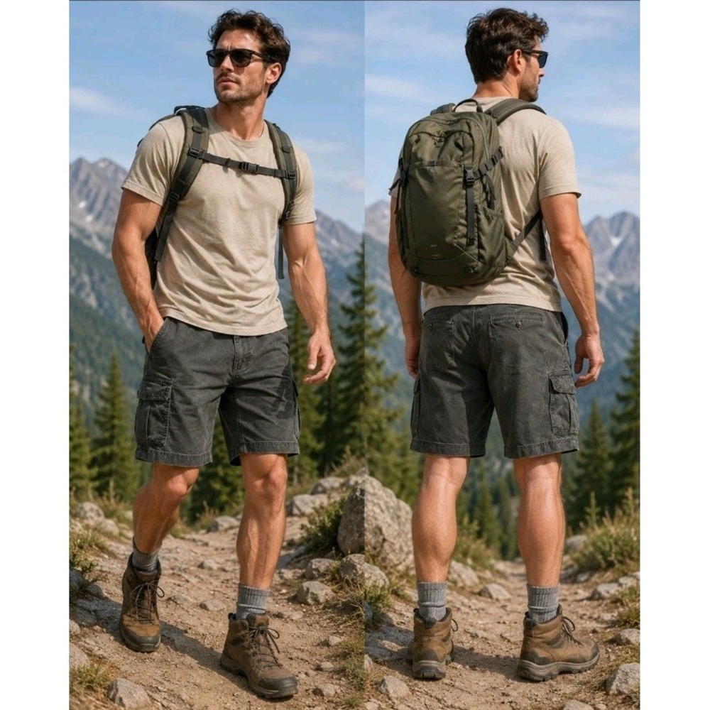 LL Bean Mens Khaki Cotton Canvas Cargo Shorts Millitary Green Size 38W Woodsy